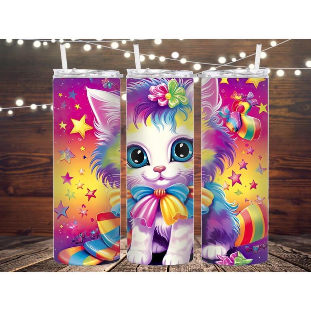 Rainbow kitten tumbler wrap, water bottle, insulated, stainless steel, cup